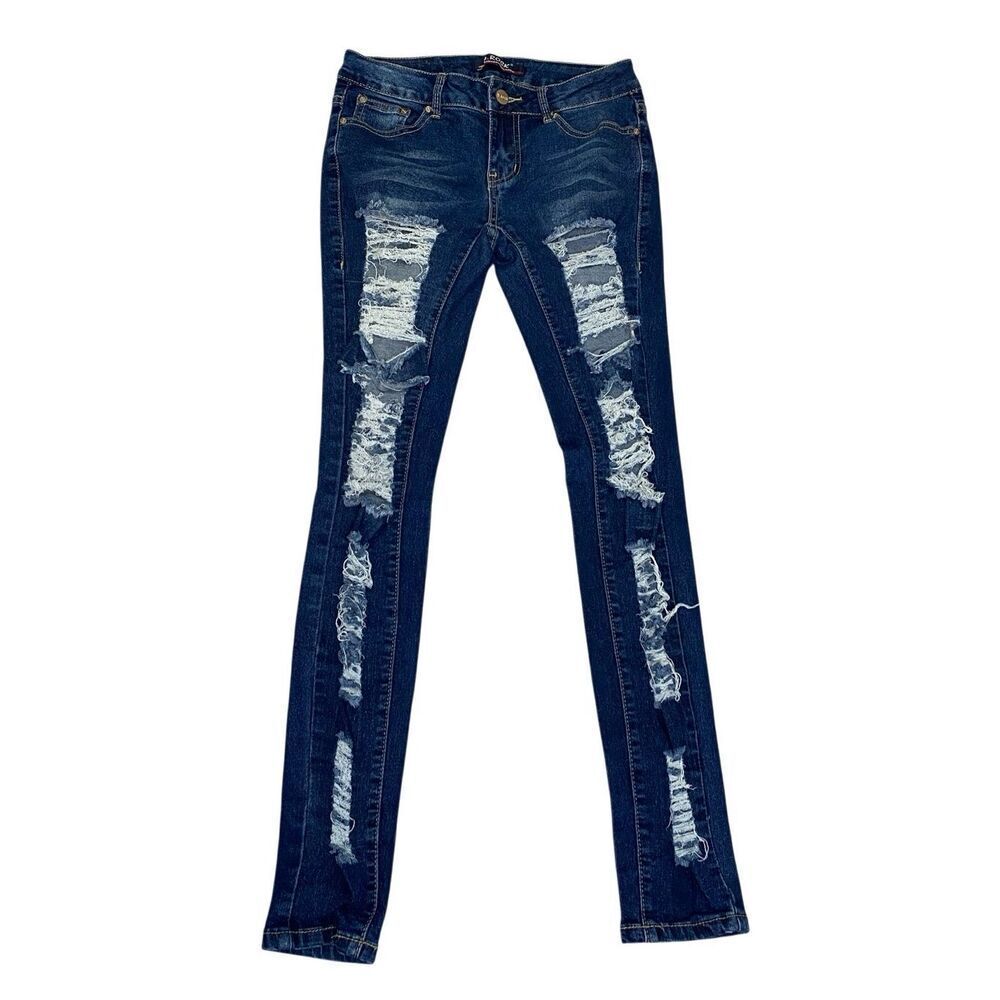 D Rock Distressed Skinny Jeans Ripped Stretch Denim Pants Size 0 Grunge Punk
